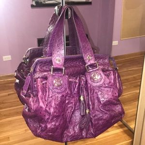 Victor Hugo ostrich exotic skin large satchel